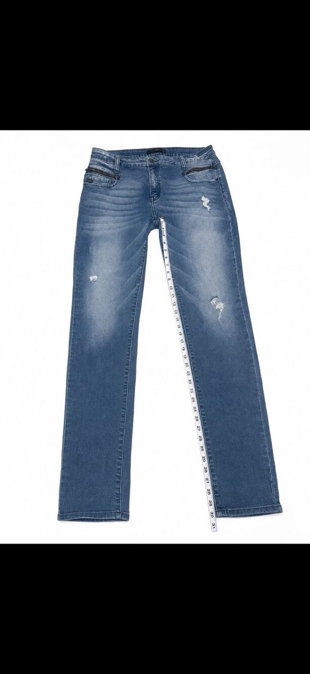 KanCan Women's Straight Slim Fit Stretch Distressed Jeans Blue Med Wash 5-Pocket
